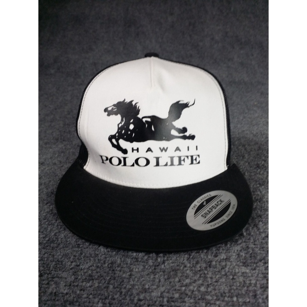 Hawaii Polo Life Snapback Hat The Classics Yupoong Black White Travel Athletic